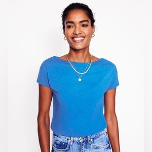 NEW Boden Supersoft Boat Neck T-Shirt Tee Top Gallery Blue Size 6 T1658